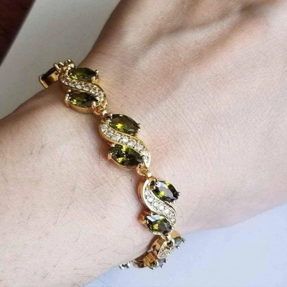 New 18K Gold Plated Marquise Cut Peridot Diamond Bracelet Women With Extender - Picture 6 of 7